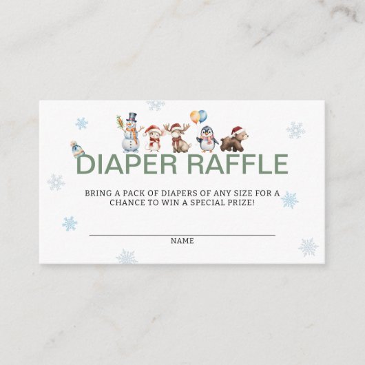 Winter Animal Baby Shower Diaper Raffle  Informatiekaartje (Voorkant)