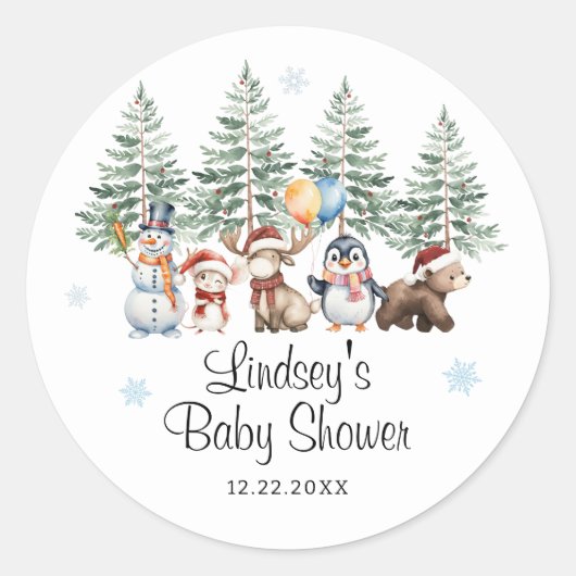 Winter Animal Baby Shower Ronde Sticker (Voorkant)