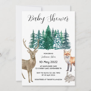 Winter Animal Forest Wonderland Baby shower Kaart