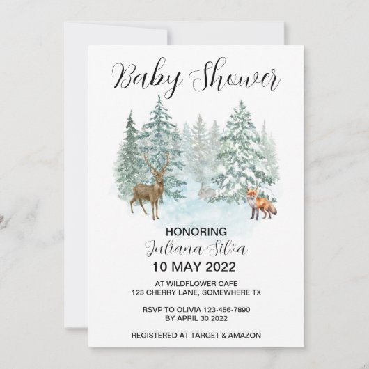 Winter Animal Forest Wonderland Baby shower Kaart (Voorkant)