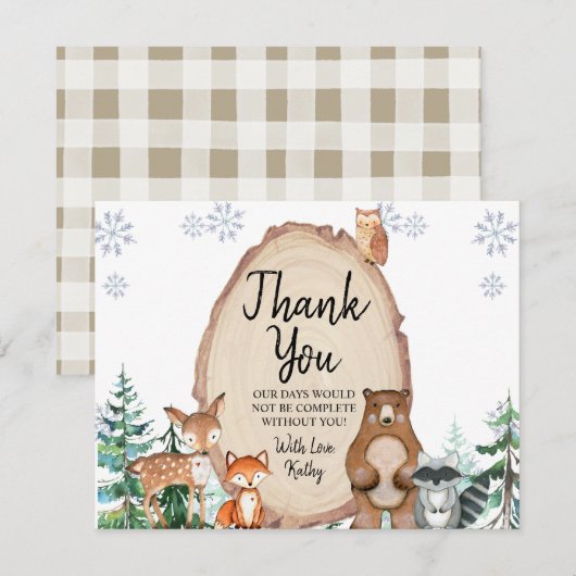 Winter Animal Gender onthullen hem of zij Woodland Bedankkaart (Voorkant / Achterkant)
