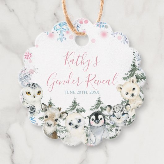 Winter Animal Gender onthulling hem of zij Snowfla Bedankjes Labels (Voorkant)