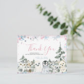 Winter Animal Gender onthulling hem of zij Snowfla Bedankkaart (Staand voorkant)