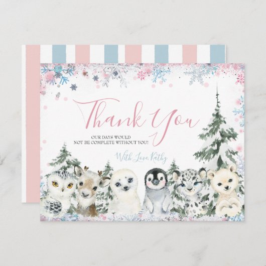 Winter Animal Gender onthulling hem of zij Snowfla Bedankkaart (Voorkant / Achterkant)