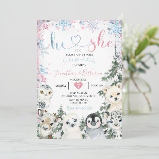 Winter Animal Gender onthulling hem of zij Snowfla Kaart (Staand voorkant)