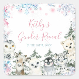 Winter Animal Gender onthulling hem of zij Snowfla Vierkante Sticker