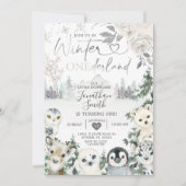 Winter Animal Onederland Snowflake 1e verjaardag Kaart (Voorkant)