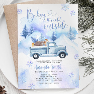 Winter Animal Truck Sneeuwvlokken Bos Baby shower Kaart