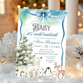 Winter Animals Aurora Bow Coquette Boy Baby Shower Kaart