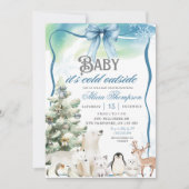 Winter Animals Aurora Bow Coquette Boy Baby Shower Kaart (Voorkant)