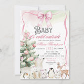 Winter Animals Aurora Bow Coquette Gir Baby Shower Kaart (Voorkant)