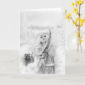 Winter Animals Girl Fantasy Wenskaart Kaart (Gele Bloem)