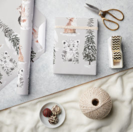 Winter Animals Grey Baby Shower Cadeaupapier