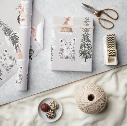 Winter Animals Grey Baby Shower Cadeaupapier (Crafts)