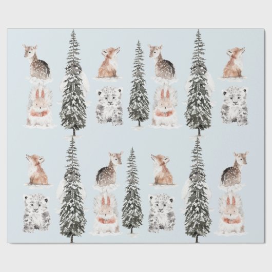 Winter Animals Icy Blue Baby Shower Cadeaupapier (Vlak)