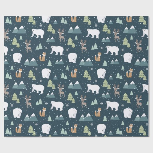 Winter Animals Pattern Kerstmis Cadeaupapier (Vlak)