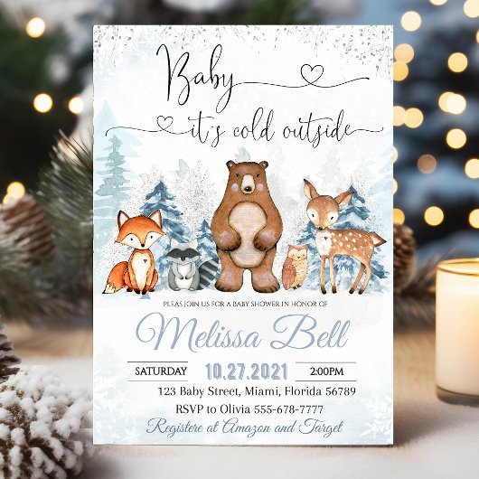 Winter Animals Woodland Baby shower Het is koud bu Kaart