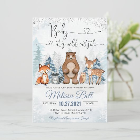 Winter Animals Woodland Baby shower Het is koud bu Kaart (Staand voorkant)