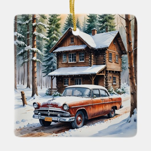 Winter Antiek Auto Kerst Ornament (Voorkant)