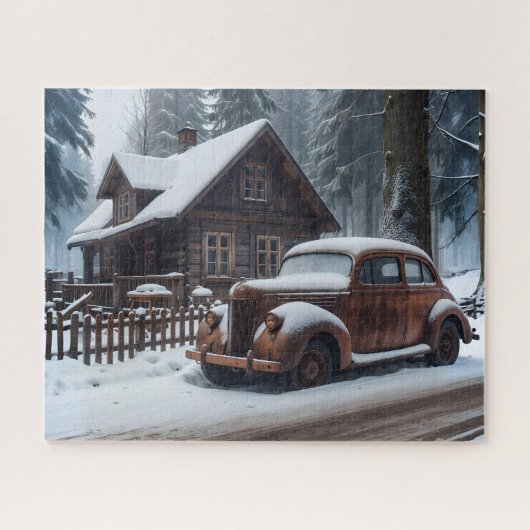 Winter Antiek auto puzzel (Horizontaal)