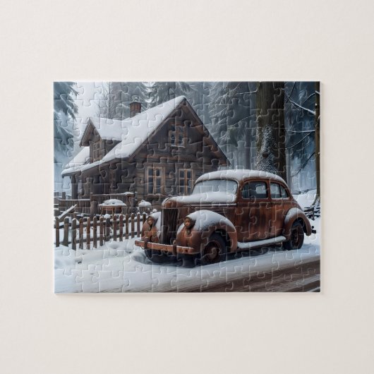 Winter Antiek auto puzzel (Horizontaal)