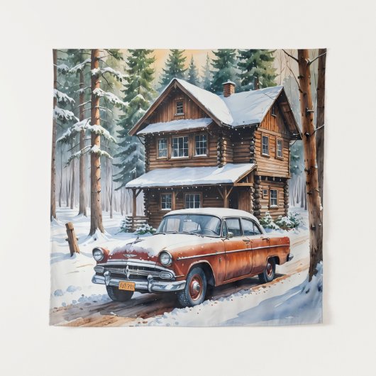 Winter Antiek Car Tapestry Wandkleed (Voorkant)