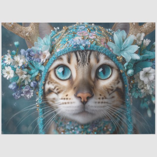 Winter Antler Bengaalse Cat Decoupage Craft Paper Tissuepapier (Voorkant)