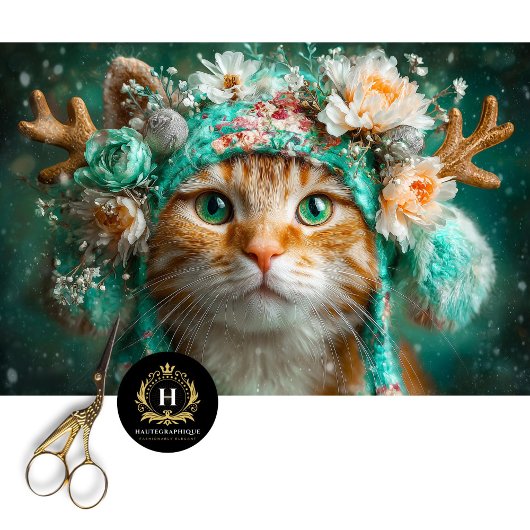 Winter Antler Cat Floral Decoupage Craft Paper Tissuepapier