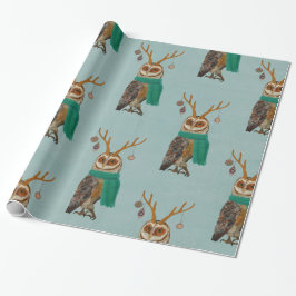 WINTER ANTLER OWL Wrapping Paper Cadeaupapier