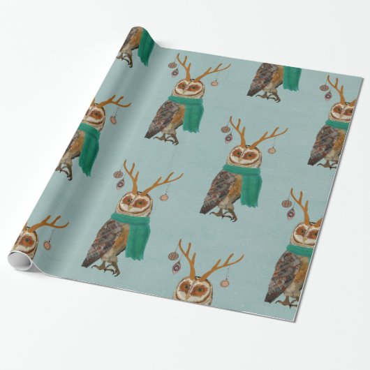 WINTER ANTLER OWL Wrapping Paper Cadeaupapier (Uitgerold)
