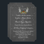 Winter Antlers Chalkboard Weddenschap Kaart<br><div class="desc">Eenvoudig en elegant! Een Rustic Winter Boho Decor-ontwerp, met witte geweven geweien met snaarlampen, pijnboomtakken, holly bessen, gouden klokken, sneeuwvlokken, allemaal op een achtergrond van het karton. Gebruik het gereedschap Aanpassen om uw gegevens toe te voegen. Voor meer trouwkantoorbenodigdheden, alsjeblieft, Rustic Embellish Antlers All Seasons Events collectie. Hulp nodig? Klik...</div>