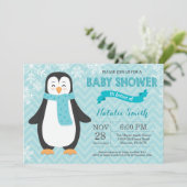 Winter Aqua Penguin Baby shower Uitnodiging (Staand voorkant)