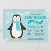 Winter Aqua Penguin Baby shower Uitnodiging (Voorkant / Achterkant)