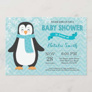 Winter Aqua Penguin Baby shower Uitnodiging