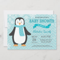 Winter Aqua Pinguïn Baby Shower Uitnodiging