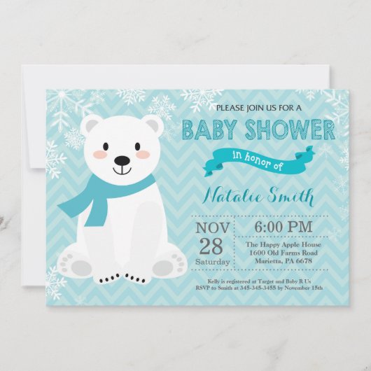 Winter Aqua Polar Beer Baby shower Kaart (Voorkant)