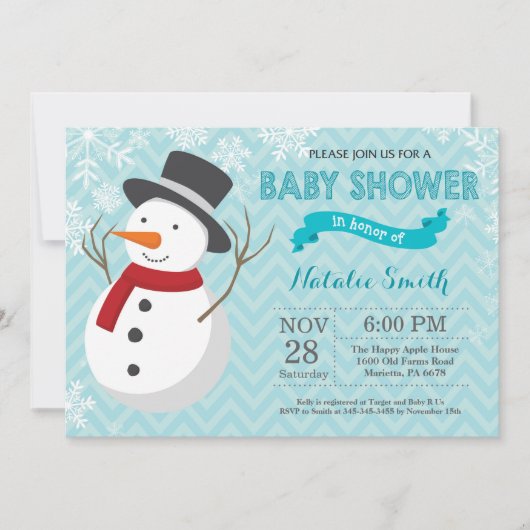 Winter Aqua Snowman Baby shower Uitnodiging (Voorkant)