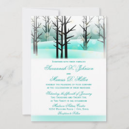 Winter Aqua Woodland Trees Huwelijksuitnodigingen Kaart