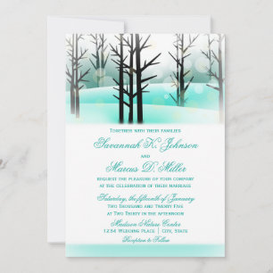Winter Aqua Woodland Trees Huwelijksuitnodigingen Kaart