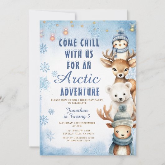 Winter Arctic Adventure 1st Birthday Animals Party Kaart (Voorkant)