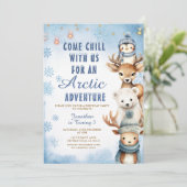 Winter Arctic Adventure 1st Birthday Animals Party Kaart (Staand voorkant)