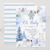 Winter Arctic Animal Clothesline Baby Shower Kaart (Voorkant / Achterkant)