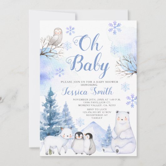 Winter Arctic Animal Mountain Baby shower Kaart (Voorkant)