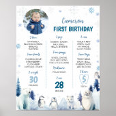 Winter Arctic Animals 1st Birthday Milestone Foto Poster (Voorkant)