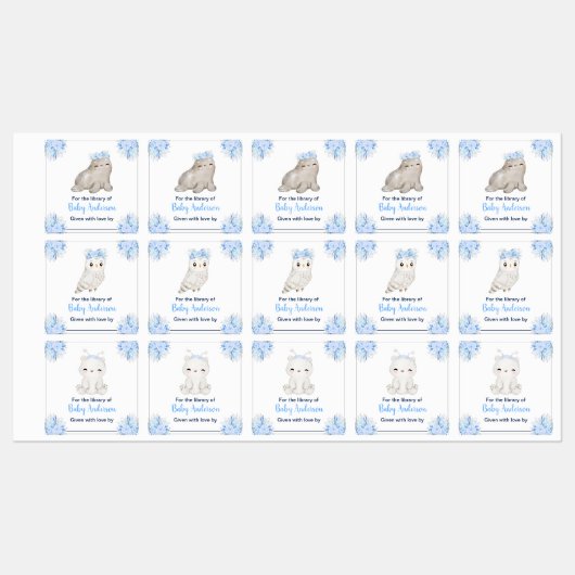 Winter Arctic Animals Baby shower Bookplate Labels (Vel)