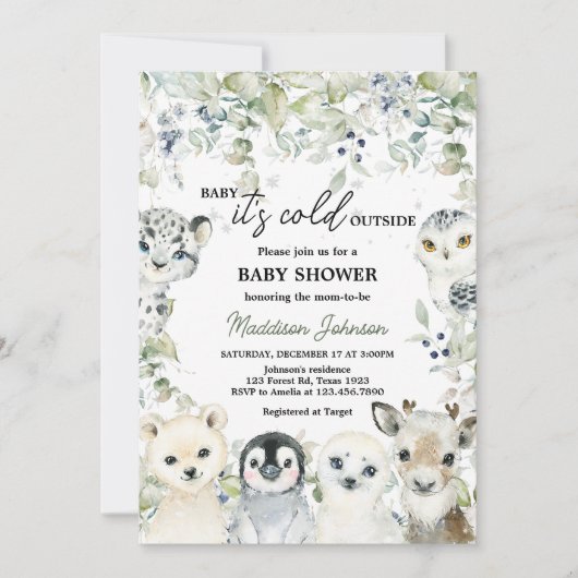 Winter Arctic Animals Baby shower Kaart (Voorkant)