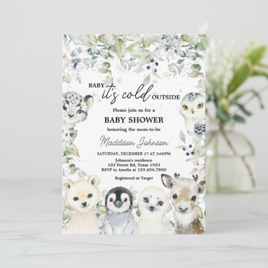 Winter Arctic Animals Baby shower Kaart (Staand voorkant)