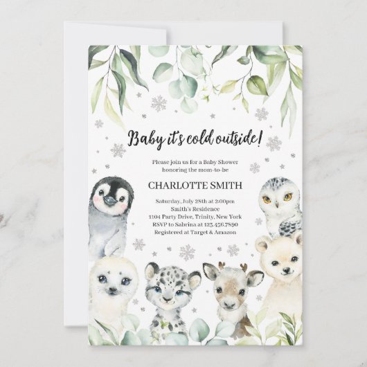 Winter Arctic Animals Baby shower Kaart (Voorkant)