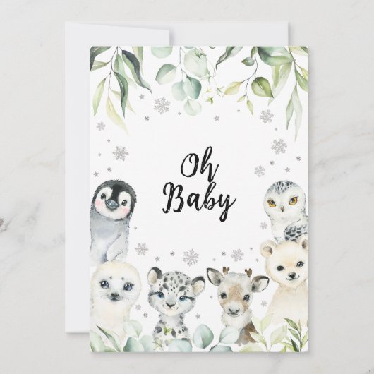 Winter Arctic Animals Baby shower Kaart (Achterkant)