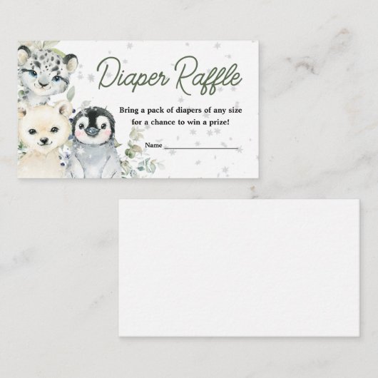 Winter Arctic Animals Baby shower Luier Raffle Informatiekaartje (Voorkant / Achterkant)